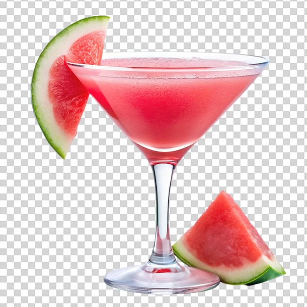 PSD a pink cocktail featuring a watermelon wedge atop its rim and a garnish isolated on transparent background