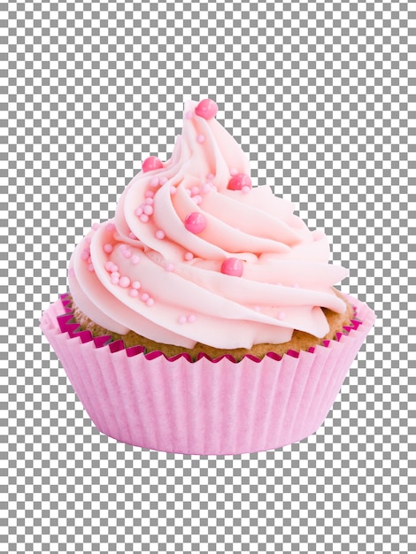 Pink cupcake with pink icing on transparent background