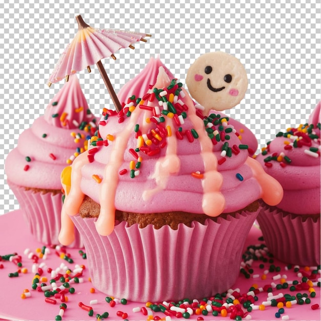 PSD a pink cupcake with a smiley face on it