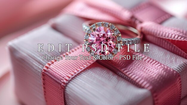 PSD pink diamond engagement ring on a pink gift box