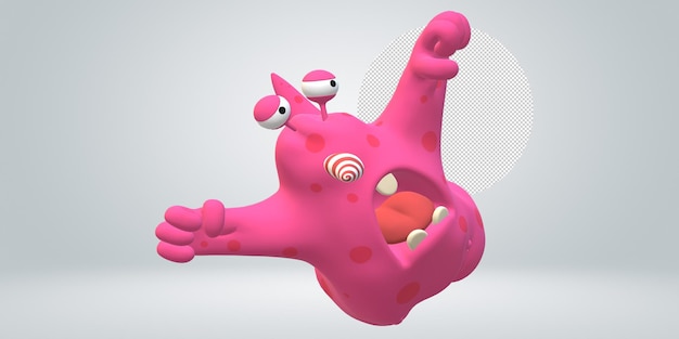 a pink dinosaur with a white nose and two eyes