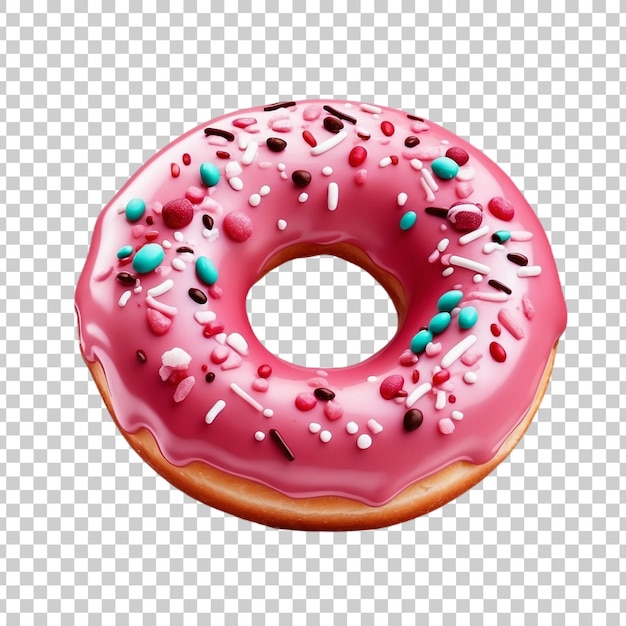 PSD a pink donut with pink icing and green sprinkles on it isolated on transparent background