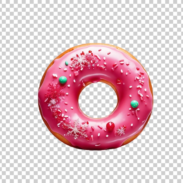 PSD a pink donut with pink icing and green sprinkles on it isolated on transparent background