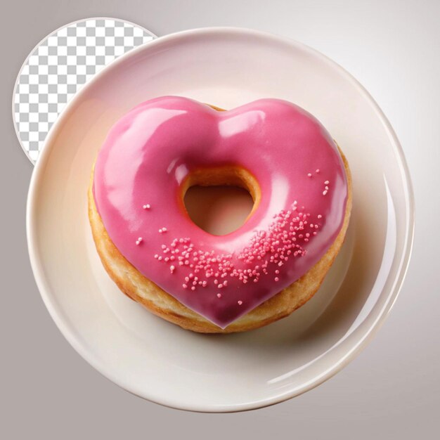 PSD a pink donut with pink icing and a heart shaped heart vector icon