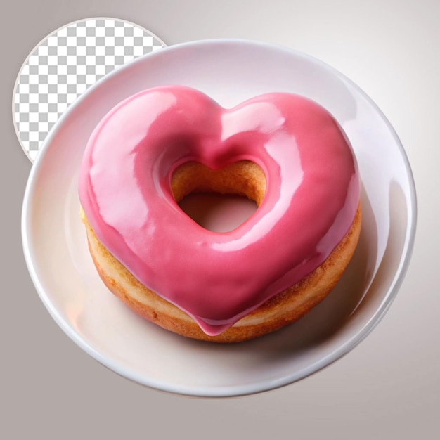 A pink donut with pink icing and a heart shaped heart vector icon