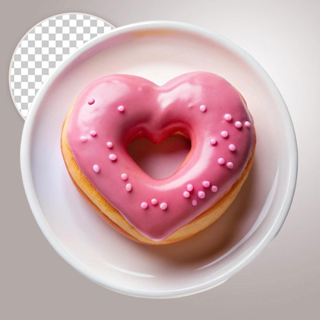 A pink donut with pink icing and a heart shaped heart vector icon