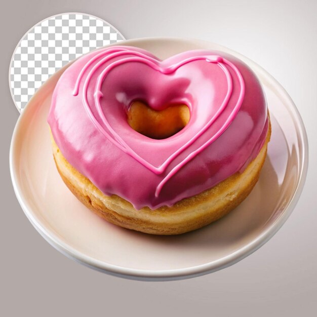 A pink donut with pink icing and a heart shaped heart vector icon