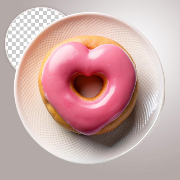 A pink donut with pink icing and a heart shaped heart vector icon