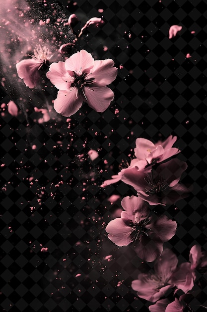 Pink Dust Flower Effect With Blooming Flowers and Pink Color Magic Neon Color on Dark Background