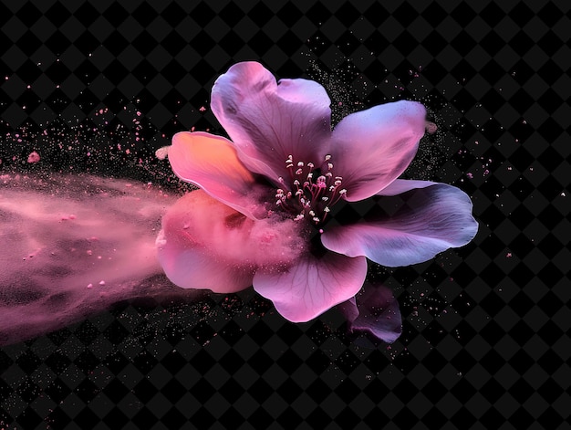 Pink Dust Flower Effect With Blooming Flowers and Pink Color Magic Neon Color on Dark Background