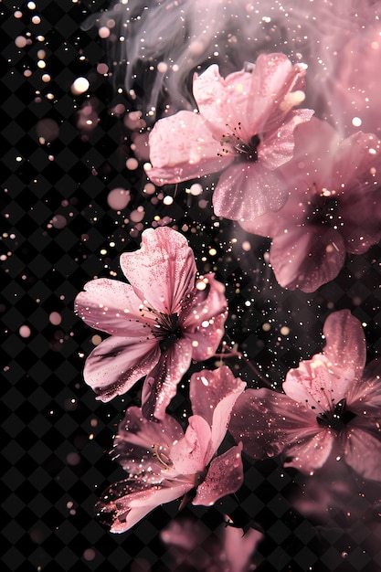 Pink Dust Flower Effect With Blooming Flowers and Pink Color Magic Neon Color on Dark Background