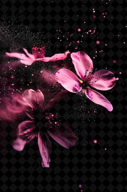 Pink Dust Flower Effect With Blooming Flowers and Pink Color Magic Neon Color on Dark Background