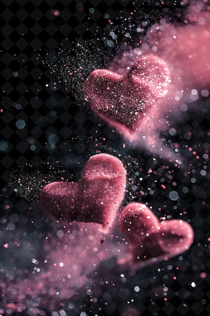 PSD pink dust heart effect with heart shaped patterns and pink c magic neon color on dark background