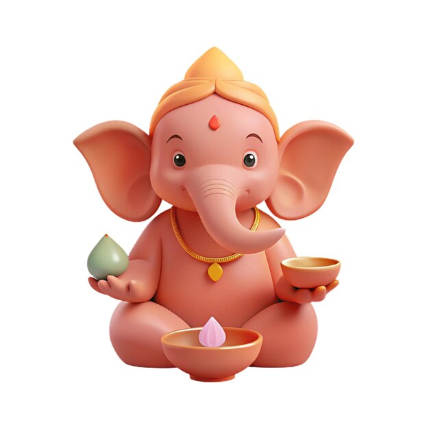 PSD a pink elephant statue with a bowl of tea and a tea cup