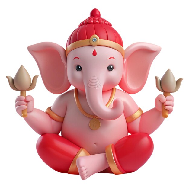 a pink elephant with a red helmet and a red helmet on it