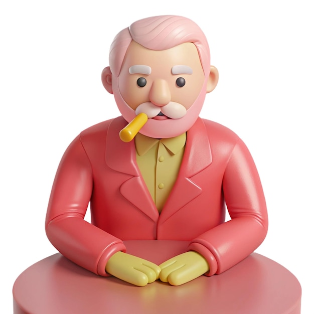 a pink figurine with a cigarette in his mouth