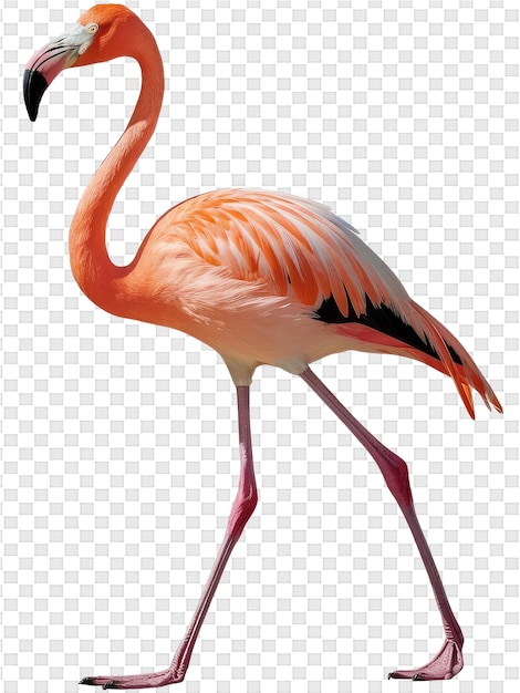 a pink flamingo is standing in front of a white background