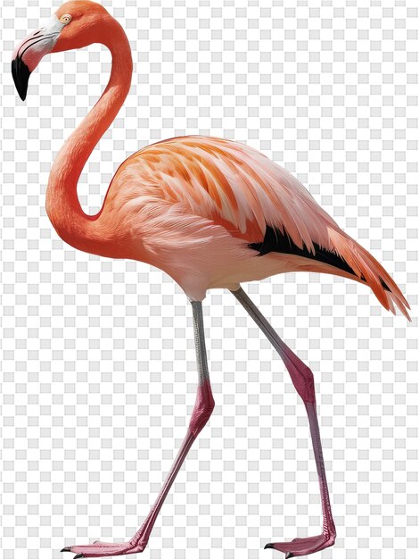 a pink flamingo is walking on a white background