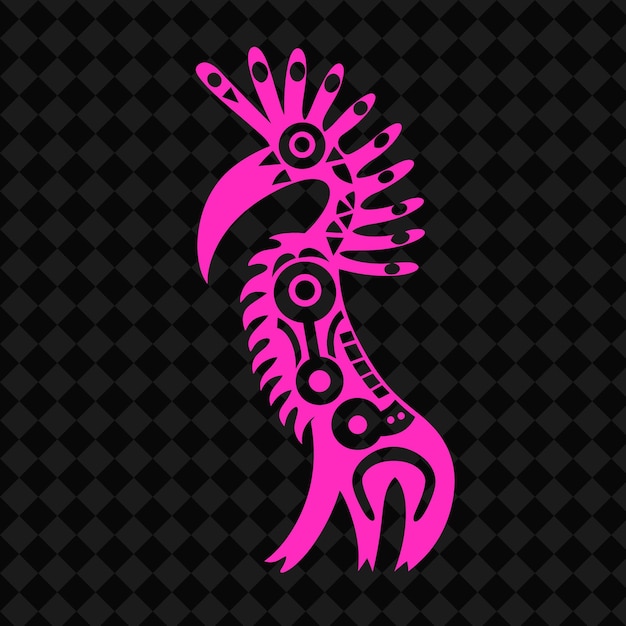 PSD a pink flamingo with a black background with a pattern of a rooster