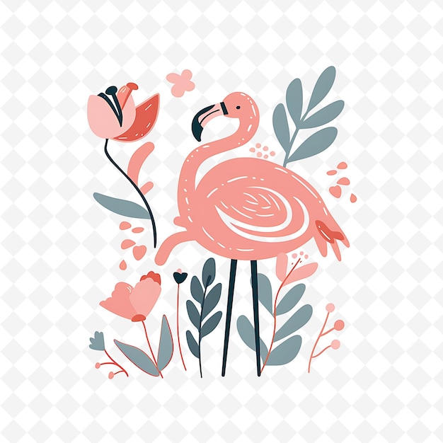 PSD a pink flamingo with flowers and a bird on it