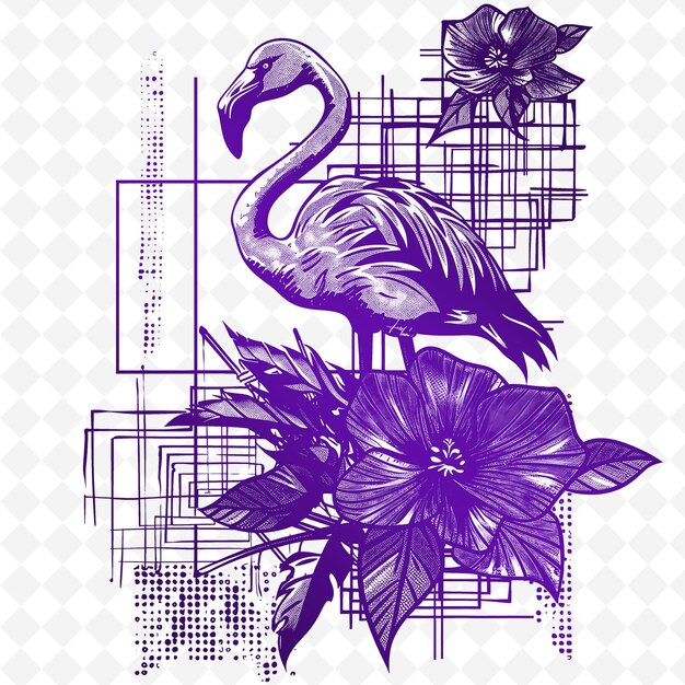 PSD a pink flamingo with flowers and butterflies