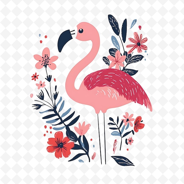 PSD a pink flamingo with flowers and a picture of a pink flamingo