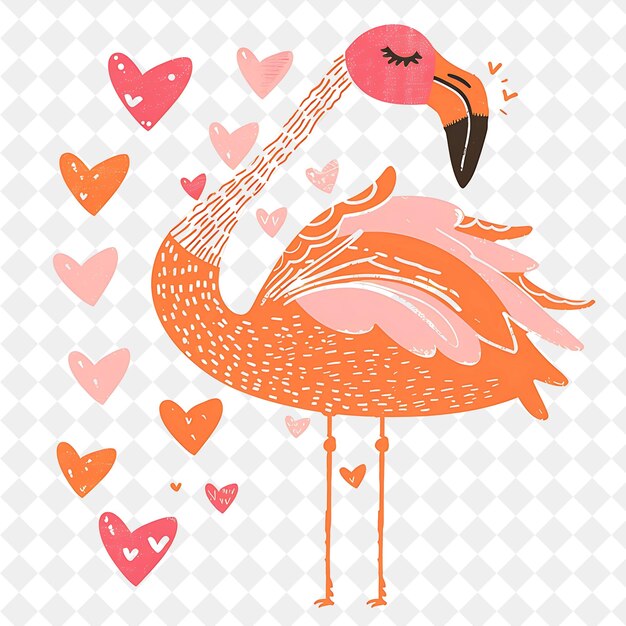 PSD a pink flamingo with hearts and a white background