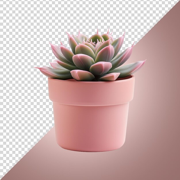 Pink flower pot with cactus or succulent with flower png