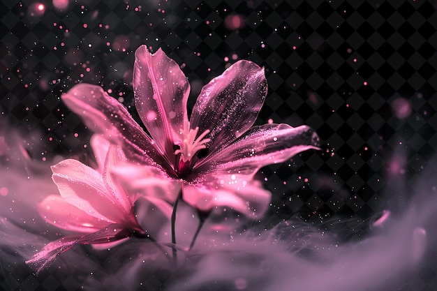 PSD pink flower with rain drops on a black background