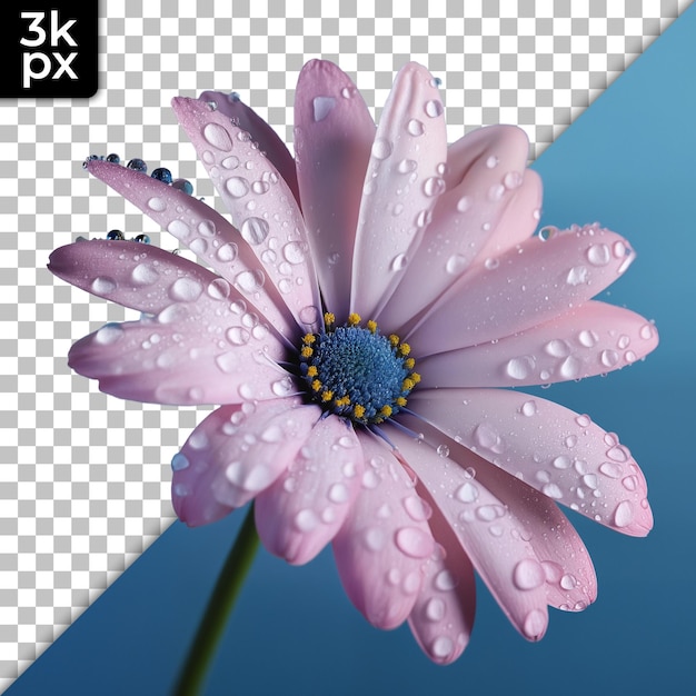 a pink flower with water drops on it and the words  xm  on it