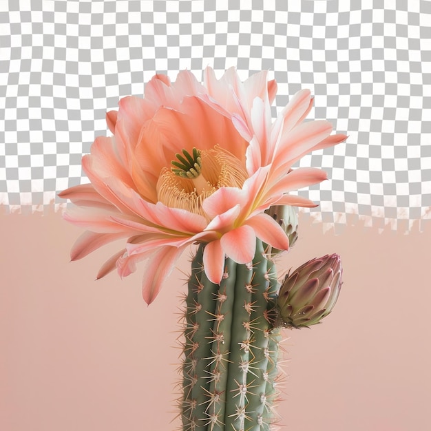 a pink flower with a yellow center and a pink background with a square pattern