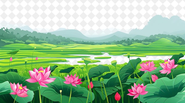 PSD pink flowers in the field with mountains in the background