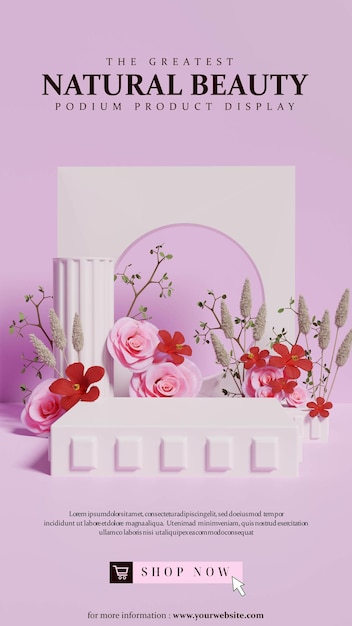 pink flowers podium product display