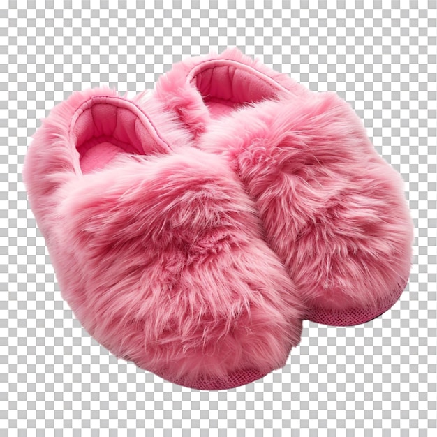 PSD pink fluffy footwear slippers isolated against transparent