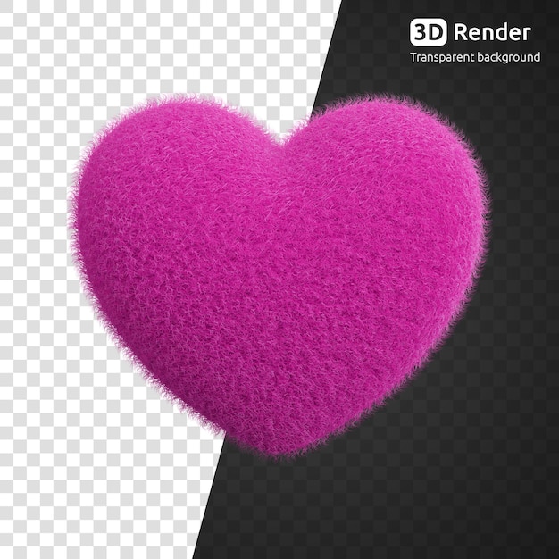 Pink fluffy heart 3d render isolated