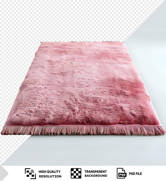 PSD pink fluffy rug with fringe detail on a transparent background