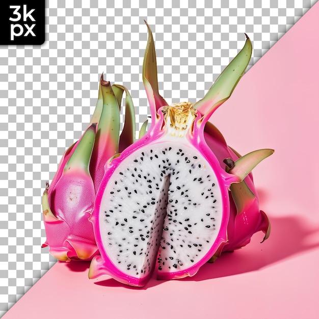 a pink fruit with a black star on it