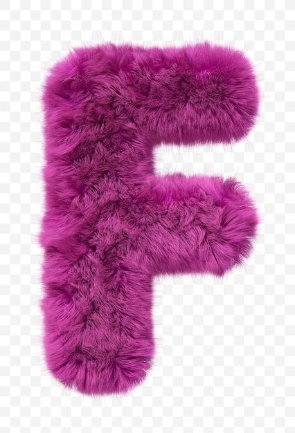 Pink fur alphabet Furry letter f isolated  