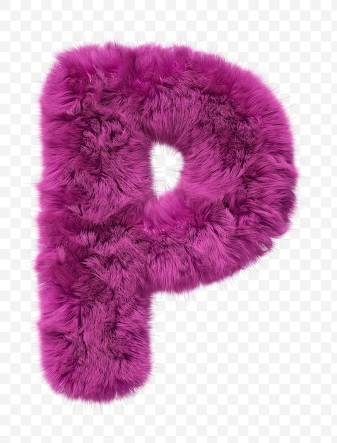 Pink fur alphabet Furry letter p isolated  