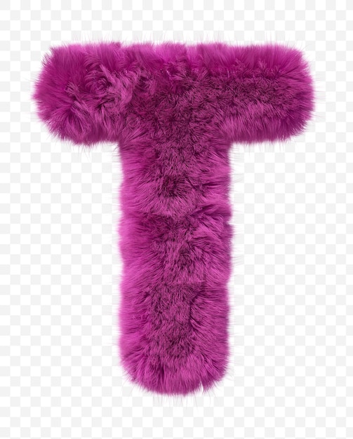 Pink fur alphabet Furry letter t isolated  