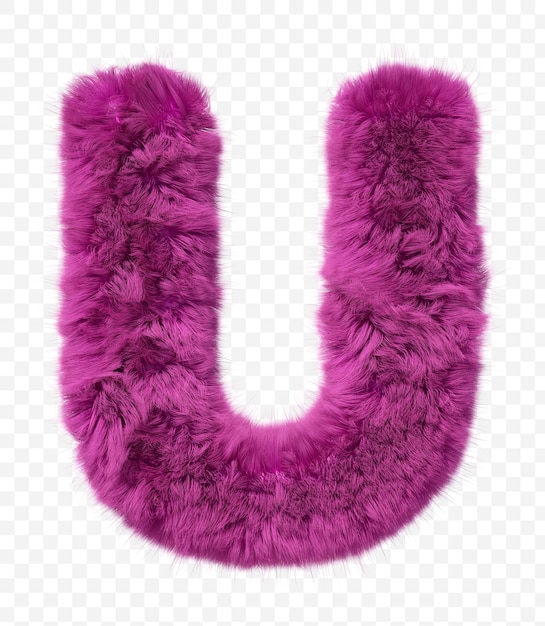 Pink fur alphabet Furry letter u isolated  