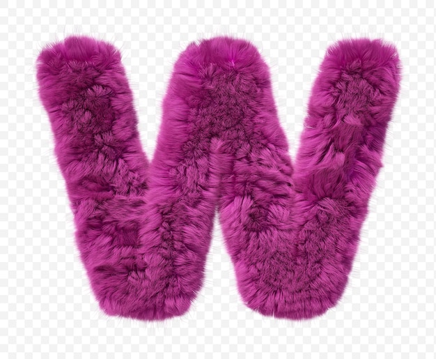 Pink fur alphabet Furry letter w isolated  