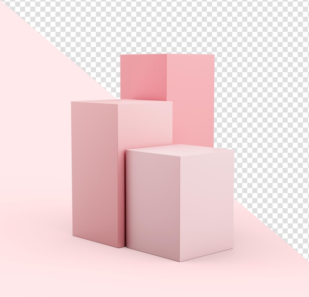 Pink geometric cubes stands and empty walls realistic 3d illustration Minimalist blank