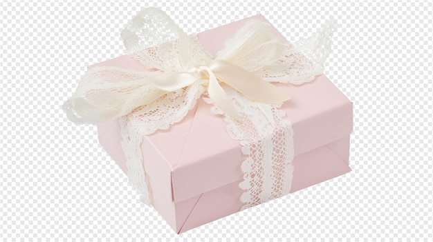 a pink gift box with a white ribbon tied around the bottom