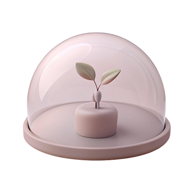 PSD a pink glass dome with a plant inside it