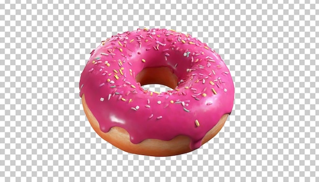 Pink glazed donut with sprinkles isolated on transparent background