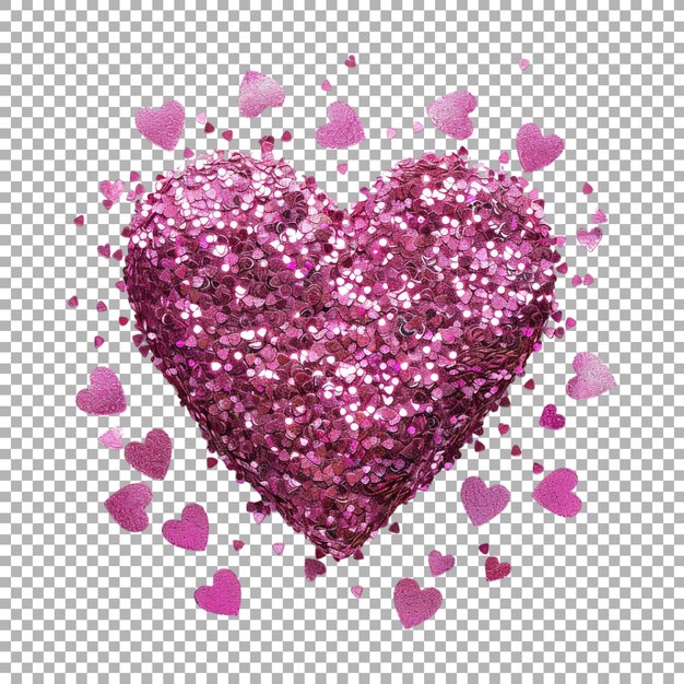 PSD pink glitters heart on transparent background ai generated