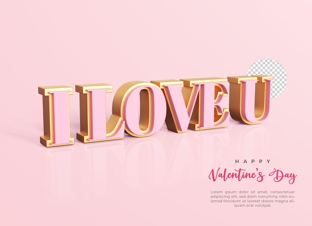 Pink gold text I love you valentine's day concept 3d rendering