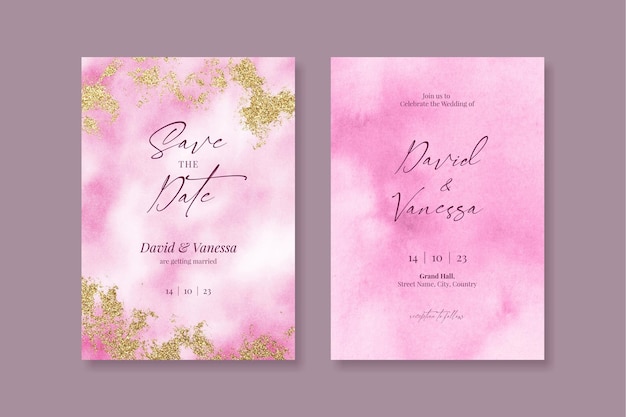 PSD pink and gold wedding invitation card template