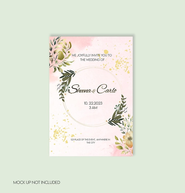 A pink and green invitation for a wedding.